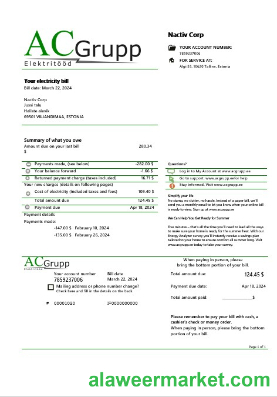 Estonia AC Grupp OU electricity business utility bill template in Word and PDF formats